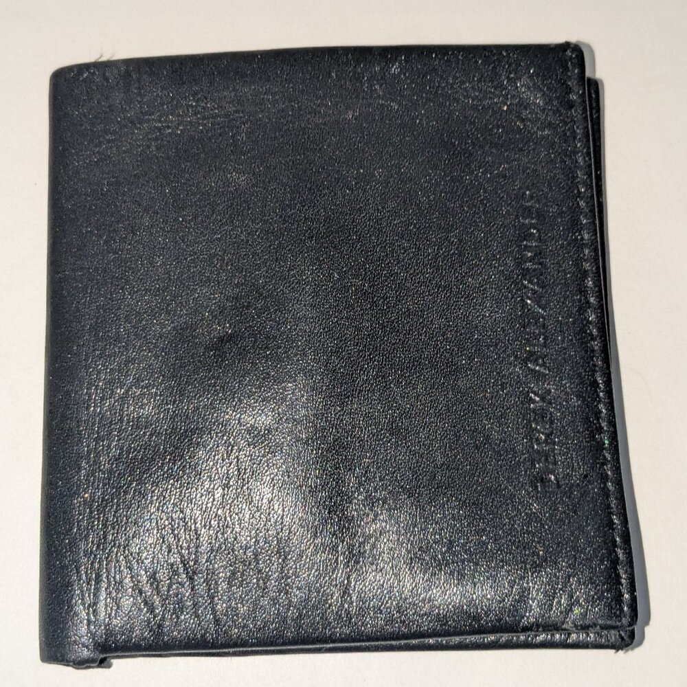 DEREK ALEXANDER Black Top Grain Leather Cowhide Bifold Wallet